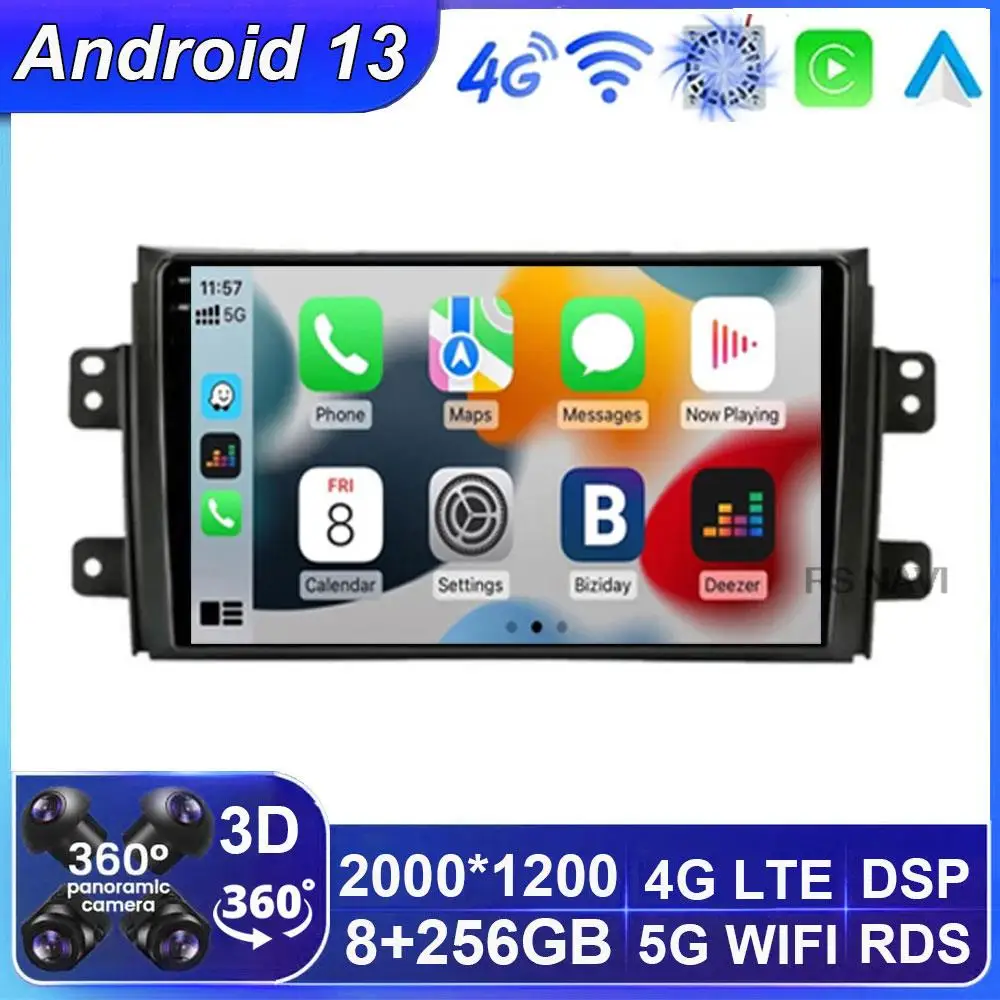 

Автомобильная Мультимедийная система Carplay DSP, 9 дюймов, 4G, 2din, Android 13, GPS-навигация для Suzuki SX4 2006-2014, типоразмер 2 din