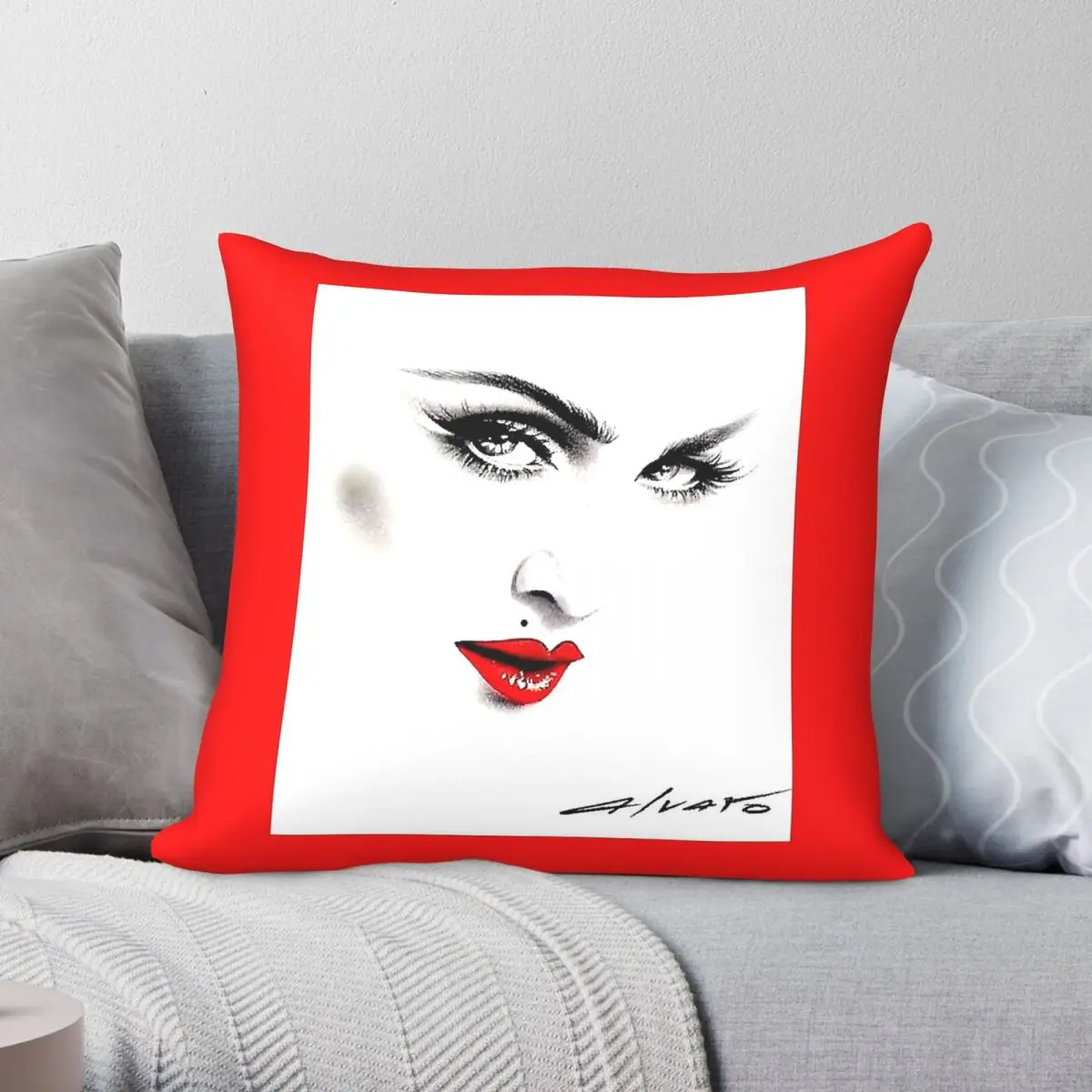 Red Lips Superstar Square Pillowcase Polyester Linen Velvet Printed Zip Decor Pillow Case Home Cushion Cover
