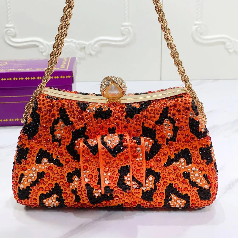 Orange Italian Design Heart Shape Small Bag African Ladies Clutch Fashion Long Chain Shoulder Bag