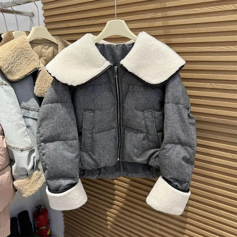 European Station 2024 Autumn/Winter New White Duck Down Down Jacket Women's Imitation mink Doll Collar Short Coat Trendy