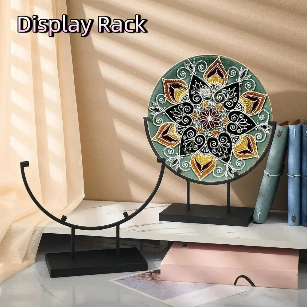 Iron Metal Easel Stands with Base Fused Glass Art Round Display Rack Wear-resistant Collection Platter Photo Stands