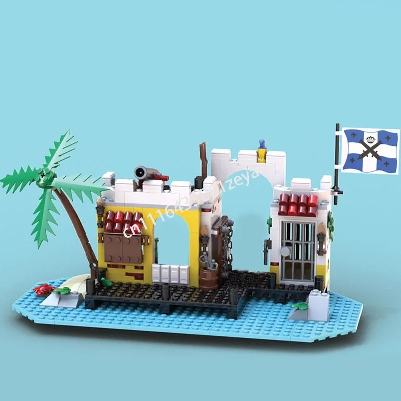 NEW 442Parts Seaside Jail Pirate Island Model MOC Custom Building Blocks DIY Creative Assembly Educational Toy Gifts Collection