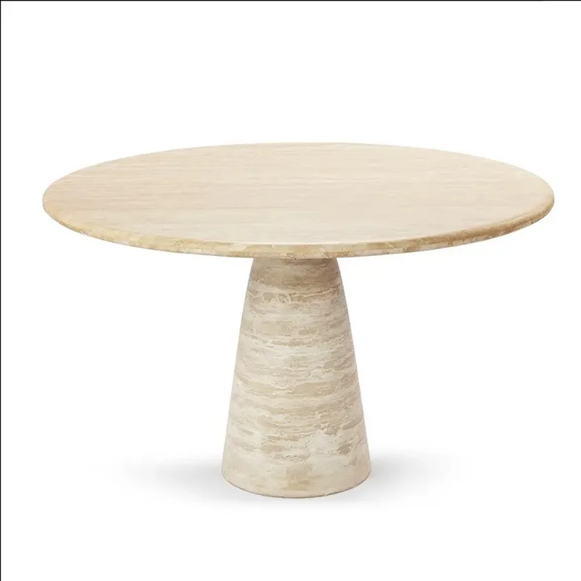 

Light Luxury Simple Round Dining Table Natural Marble Beige Travertine Dining Table Modern Dining Table