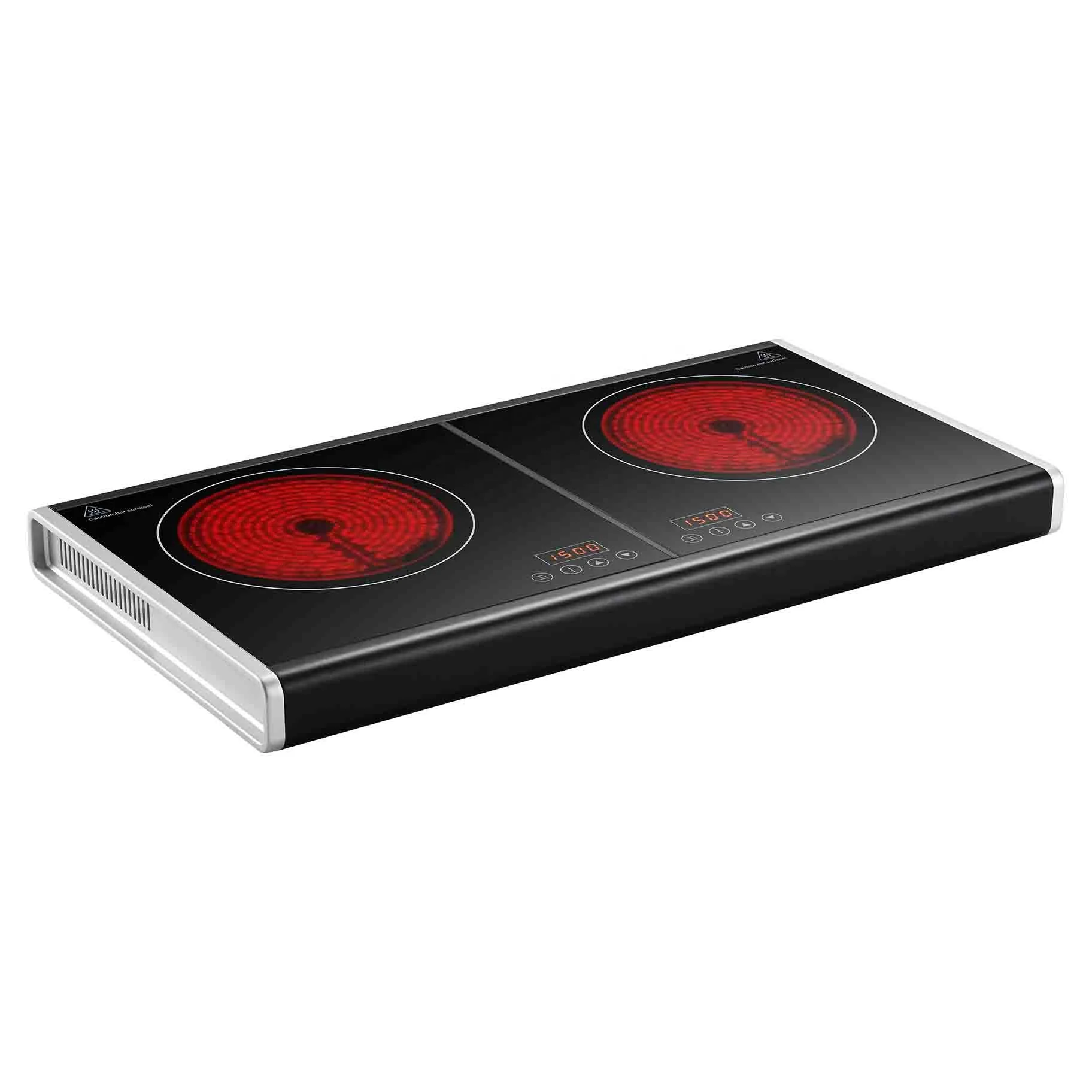 New Design Digital Double Solid Hotplate Portable Electric Hot Plate Coil Heating Touch Control 2 Burners Automatic Shut-Off