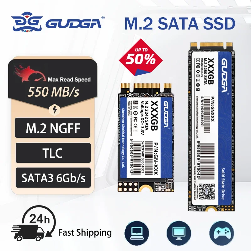 GUDGA SSD SATA M2 1TB 512GB 2TB 256GB 128GB Ssd Hard Disk M.2NGFF Solid State Drive 2242 2280 Hard Drive Disk for Desktop Laptop