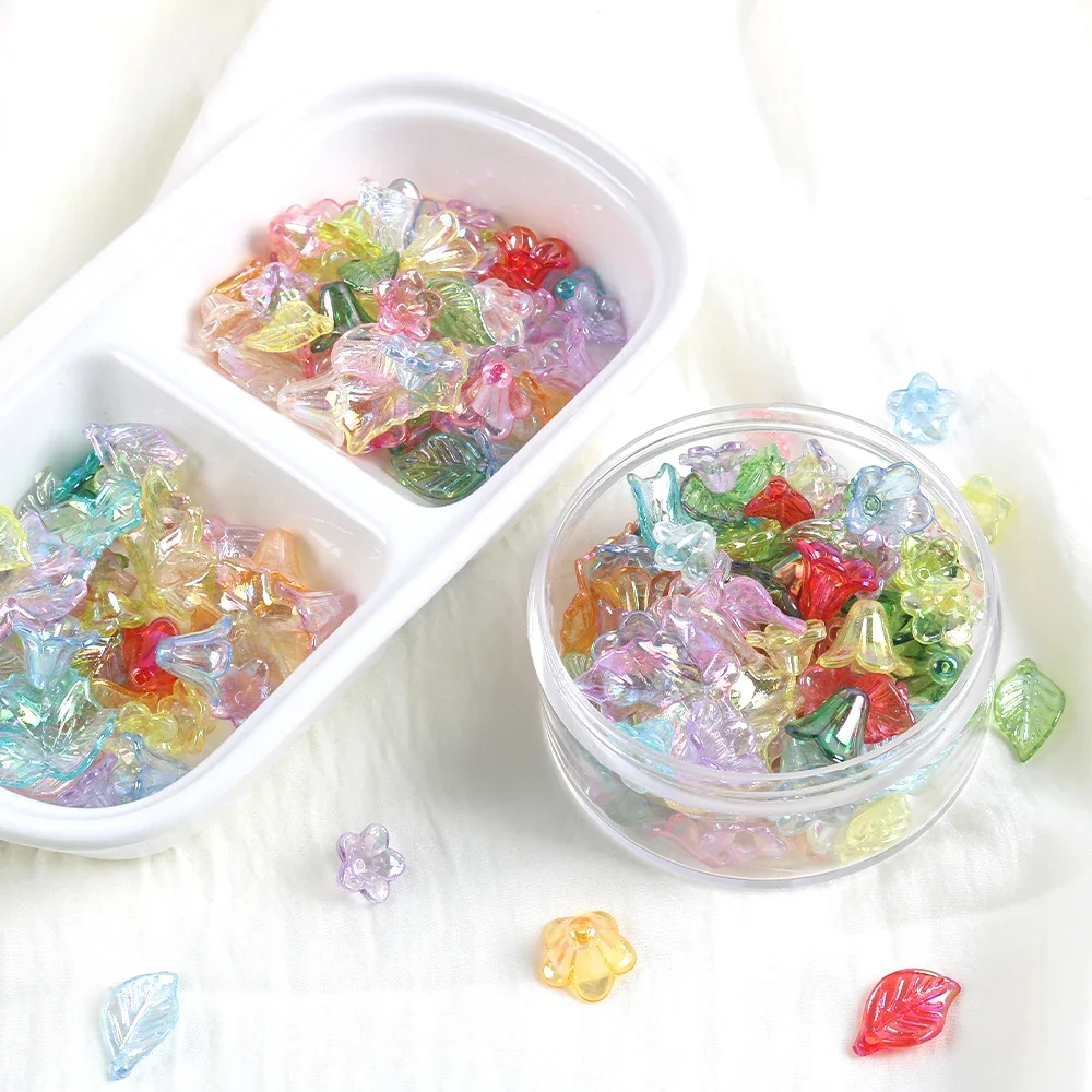 

50pcs/lot Colorful Acrylic Beads Leaves flowers Beads Loose Spacer Beads For Jewelry Making DIY Bracelet Necklace Accessorie
