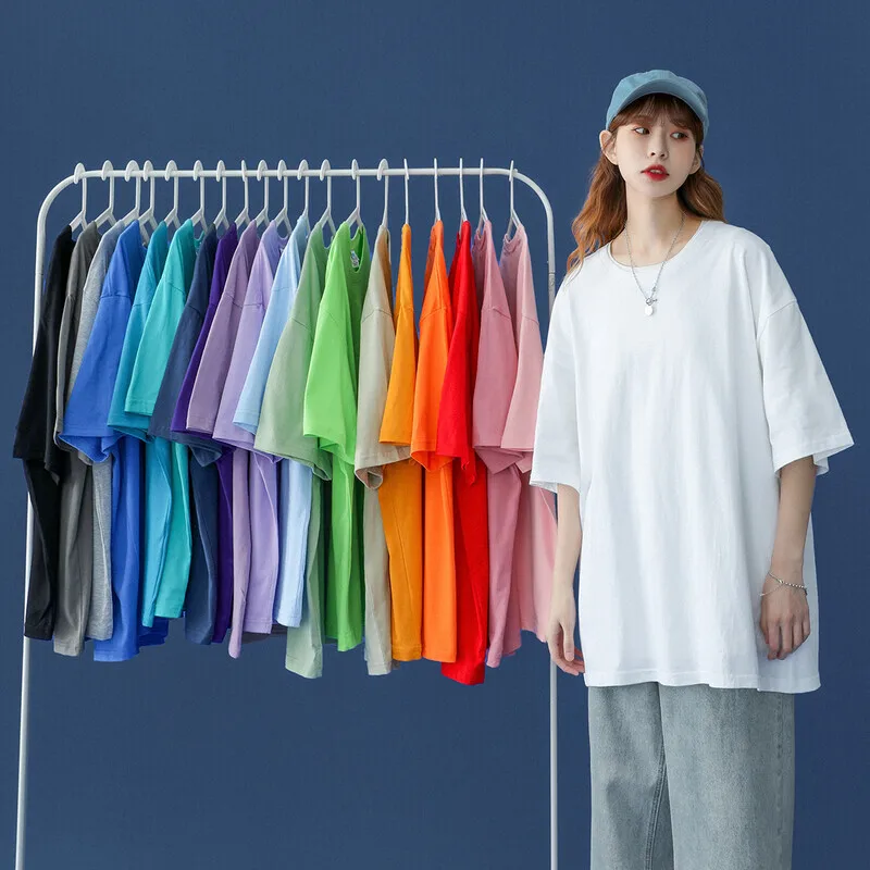 

Pure cotton short-sleeved T-shirt women's summer loose large size T-shirt top solid color bottoming shirt pure cotton