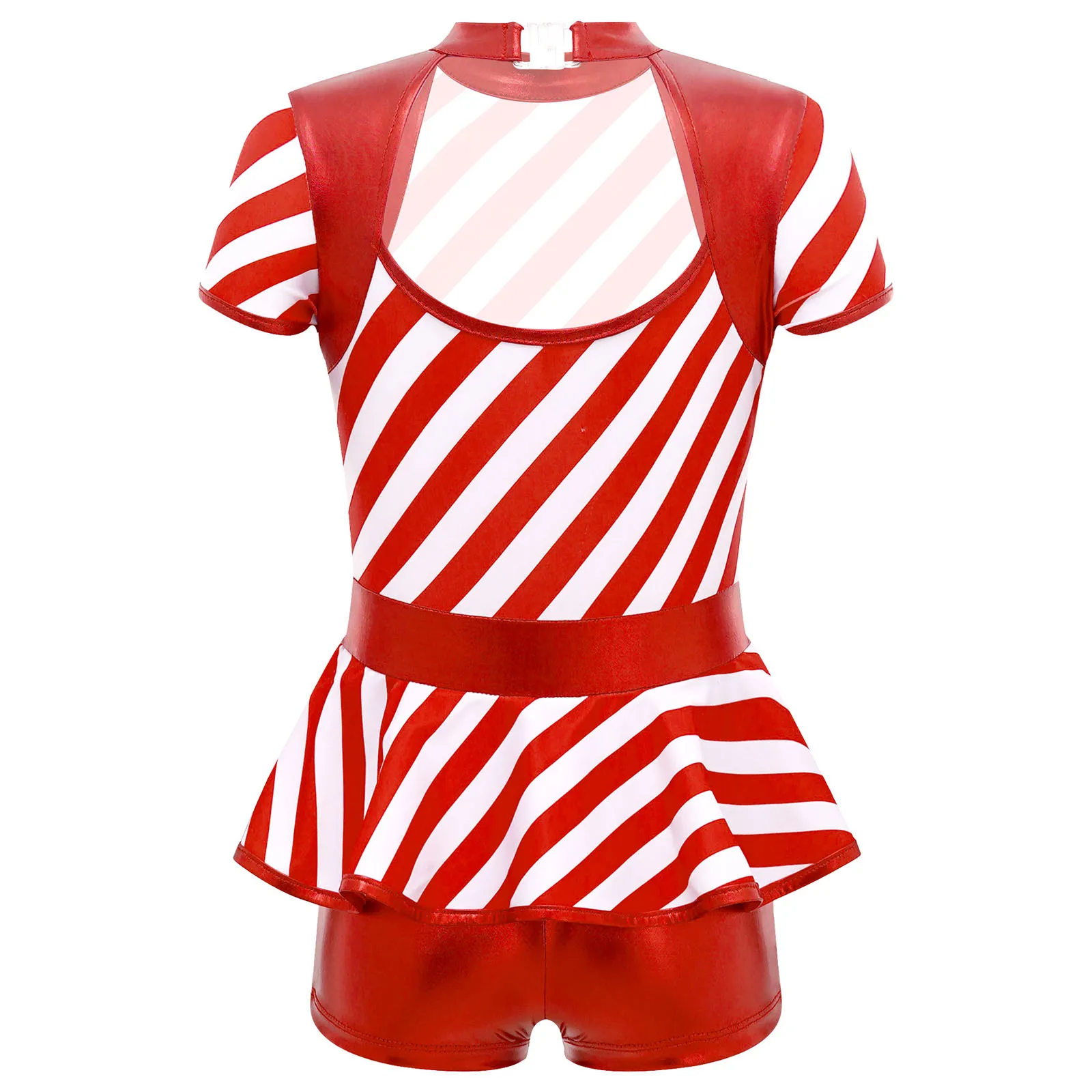 Kids Girls Christmas Stripes Shorty Unitard Dress Festival Ballet Gymnastics Leotard Jumpsuit Bodysuit Performance Costume