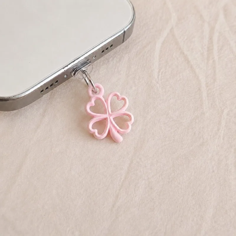 Cute Clover Phone Dust Plug Accessories For iPhone For Samsung Type C Charging Port Dust Cap Decoration Hanging Pendant