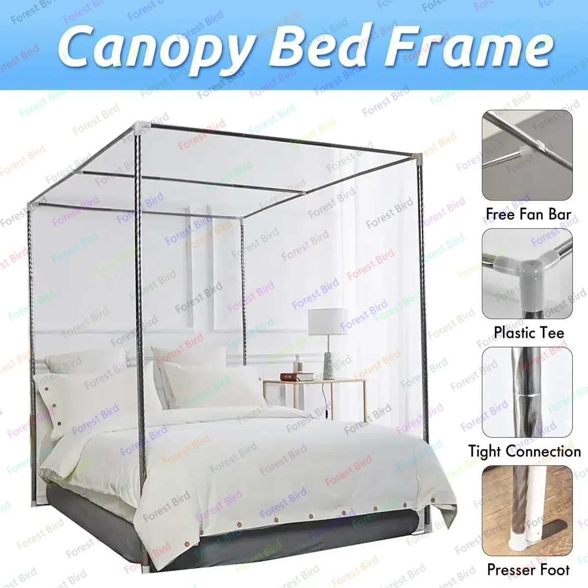 Stainless Steel Bed Canopy Bracket Mosquito Net Frame For 16mm 4 Corner Bed Bed Netting Fan Bar Support NO Mosquito Net