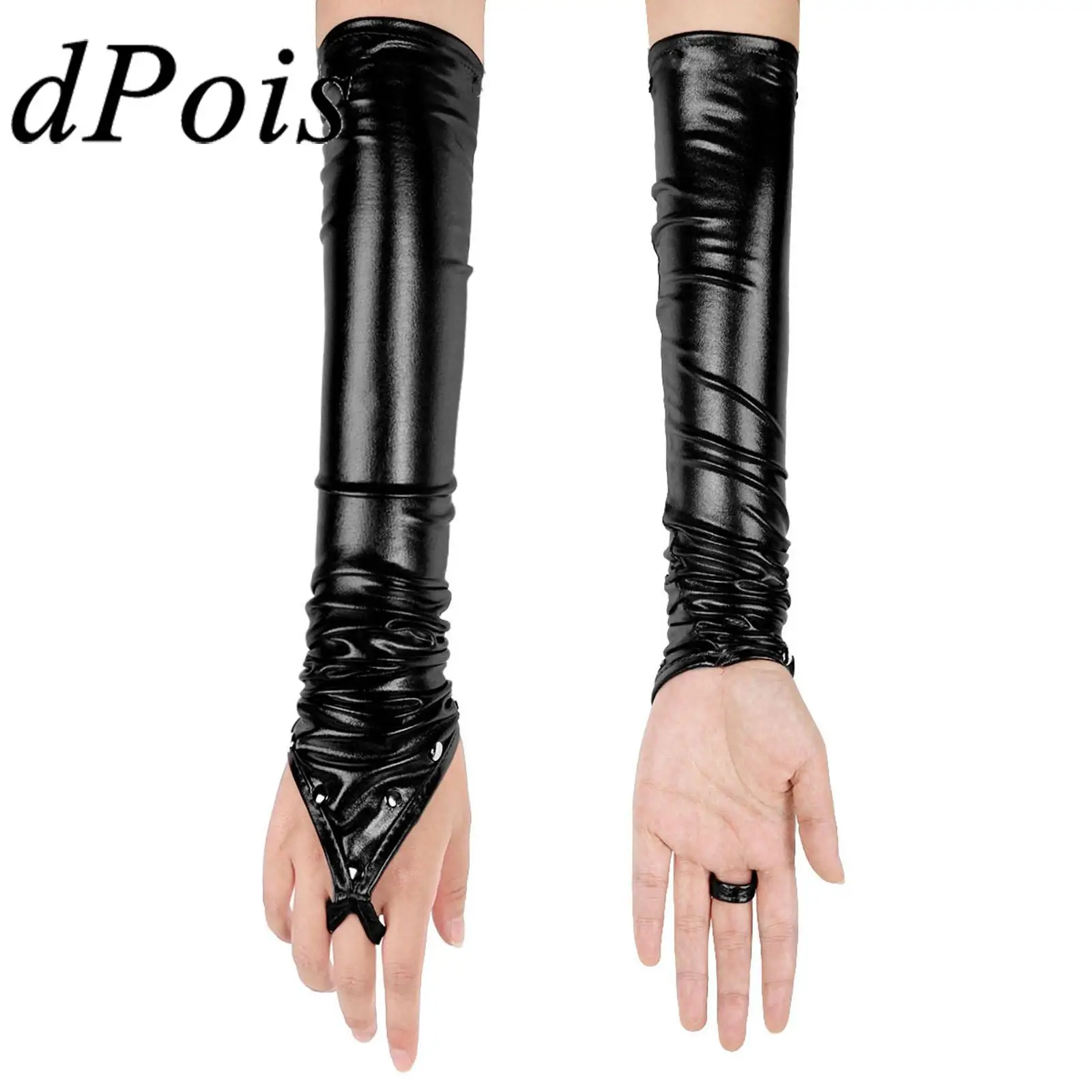 

Women Ladies Wetlook Metallic Fingerless Latex Gloves Patent Leather Elbow Length Long Gloves Night Club Costumes Acceaaories