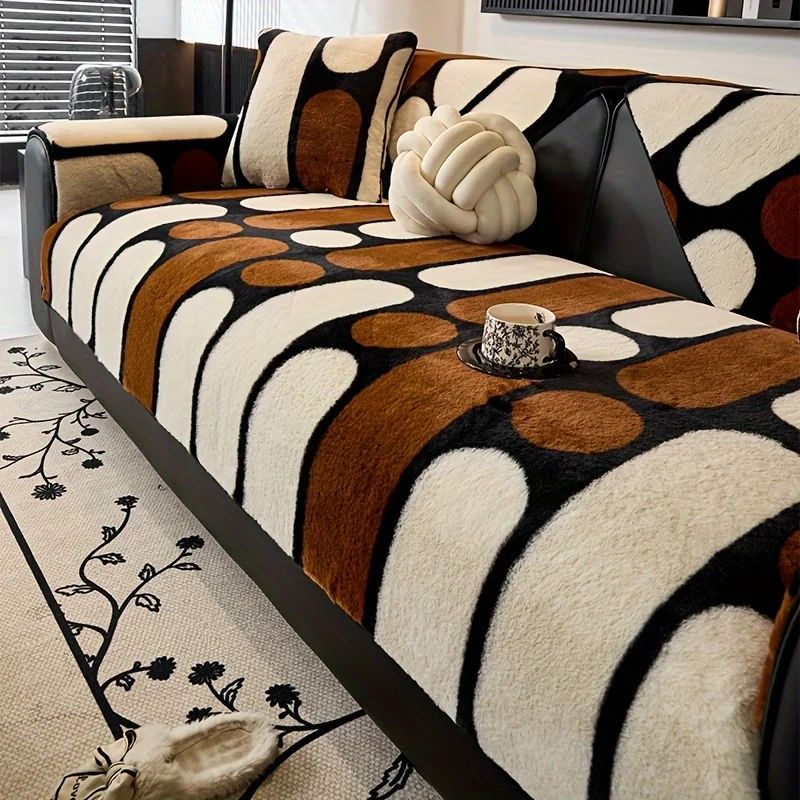 

1 шт. Ультрамягкая пушистая подушка для дивана в богемном стиле из искусственного кроличьего меха - с нескользящим бархатным чехлом, подходит для домашних животных и можно стирать в машине