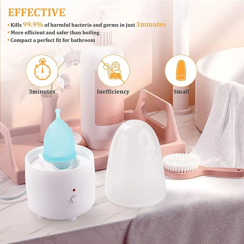 Menstrual Cup Cleaner Sterilizer With 2PCS Silicone Menstrual Cup High-Temperature Steamer Kill 99.9% of Germs Hygiene for Women