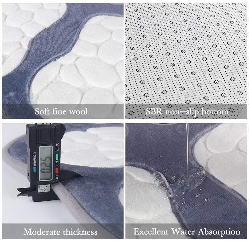 Tapetes de banho laváveis Cobblestone, Super absorvente, tapetes antiderrapantes, pé bonito em forma, Tapete de espuma de memória, Tapete do banheiro