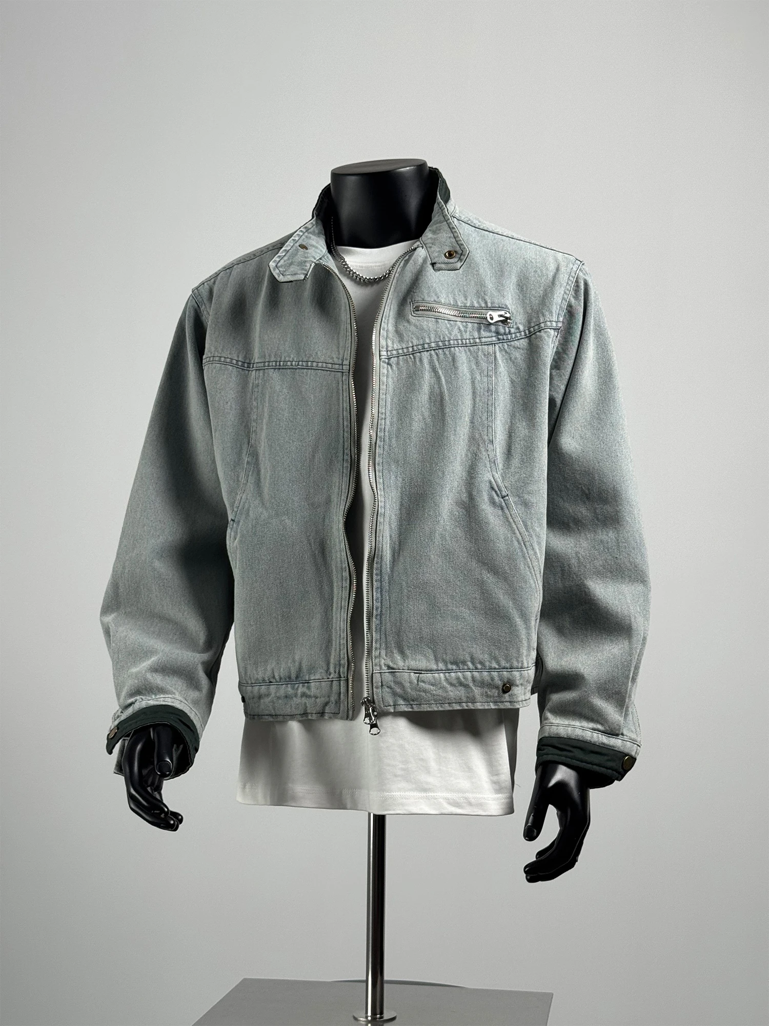 

American Sle ort Color Blo Denim Jaet Men's Loose Fit Casual Outerwear Autumn 2025 Youth Cotton Blend Zipper Closure