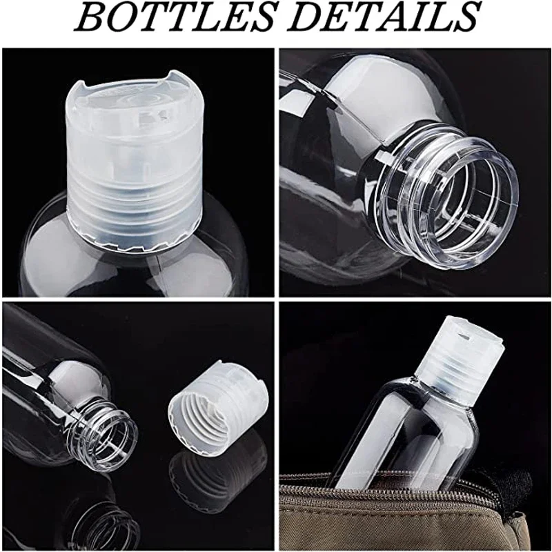 20 Stück 30/50/60/100ml Klare Plastik-Leerflaschen mit Klappverschlüssen, Nachfüllbare Reisebehälter für Shampoo und Lotion – Detail 6
