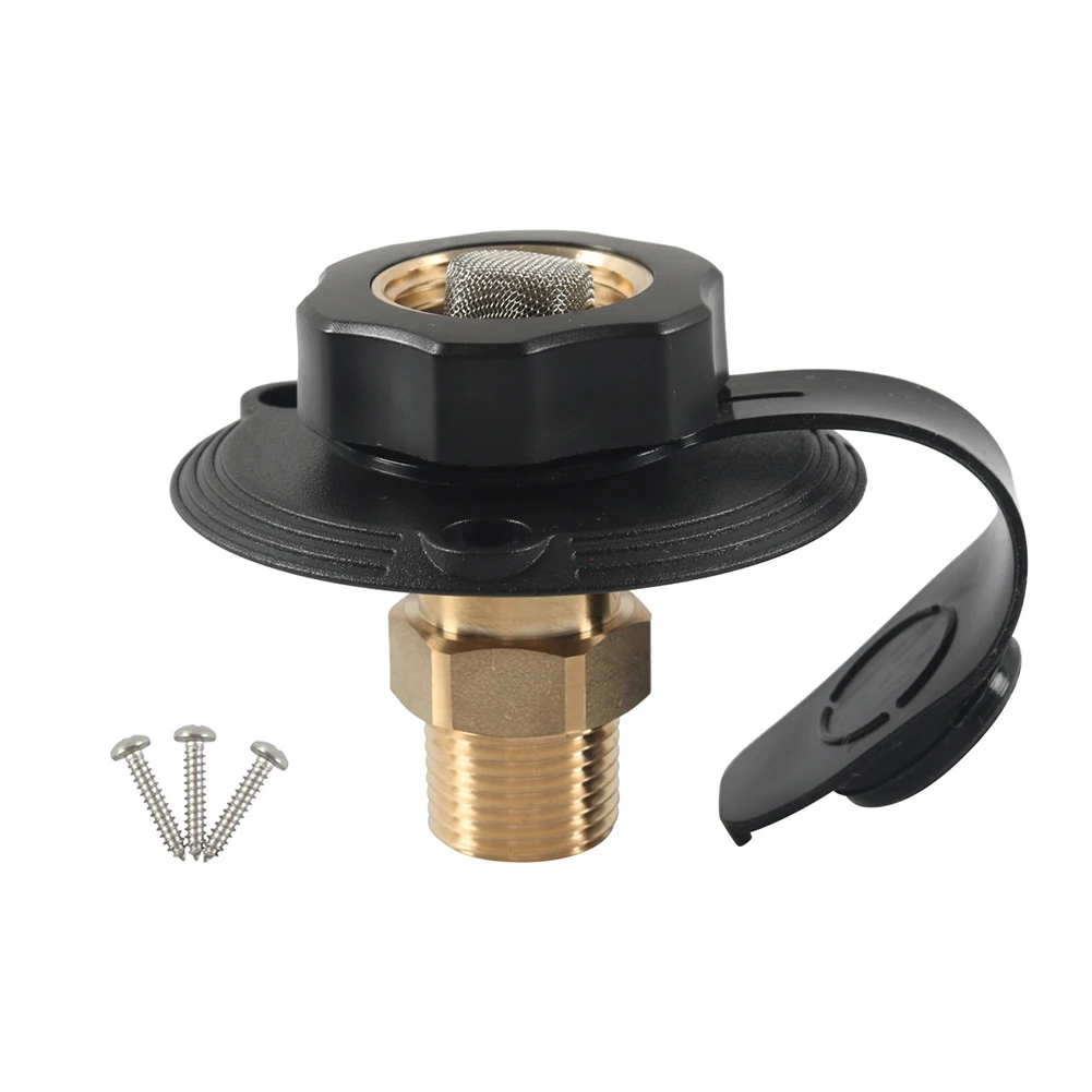 1pc RV City Water Inlet With Check Valve Flange Hose Connector Connection Fill Brass Plastic UV Rust Resistant RV Parts