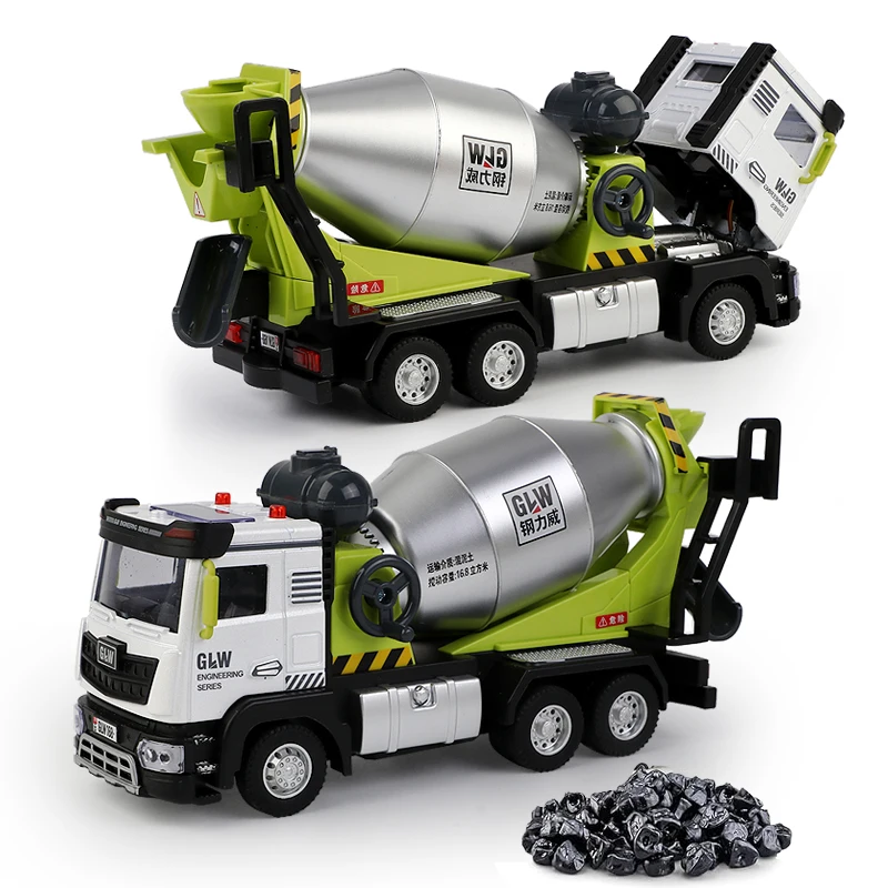 รถผสมคอนกรีต โมเดลหล่อโลหะผสม+พลาสติก ของเล่นรถก่อสร้างแบบดึงหลัง ของสะสม ของเล่นเสริมพัฒนาการสำหรับเด็ก