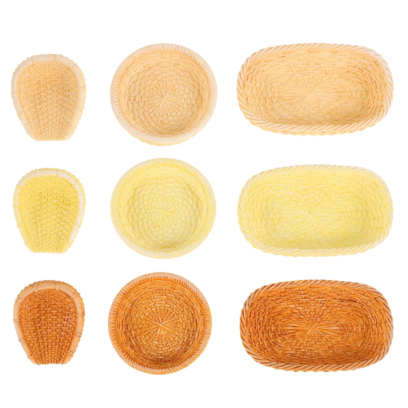 

9pcs Rattan Basket Decorations Small Dollhouse Fairy Resin Straw Miniature Accessories 1 12 Scale Wicker Baskets Model