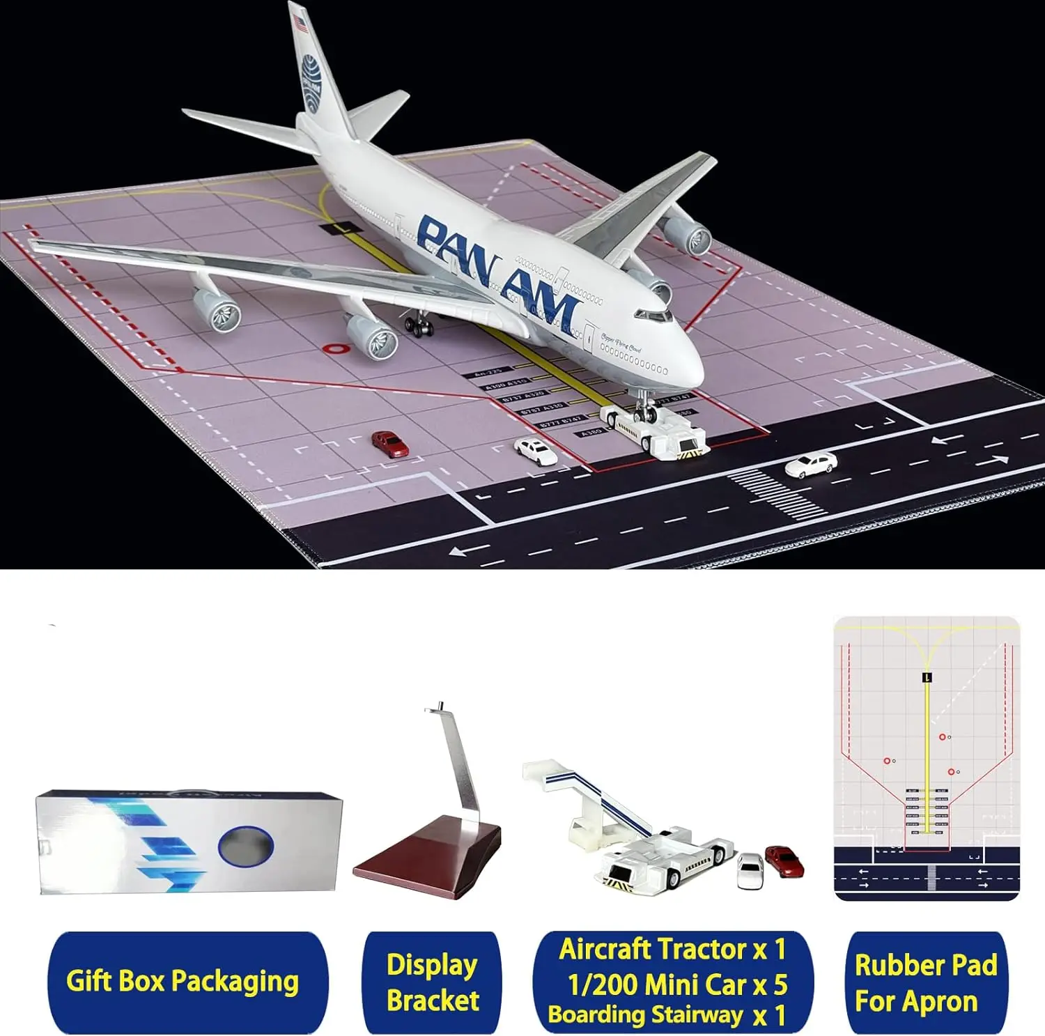 1/150 Scale 47cm Airplane 747 B747 Aircraft PAN AM Airline Model W Light and Wheel Diecast Resin Plane For Collection