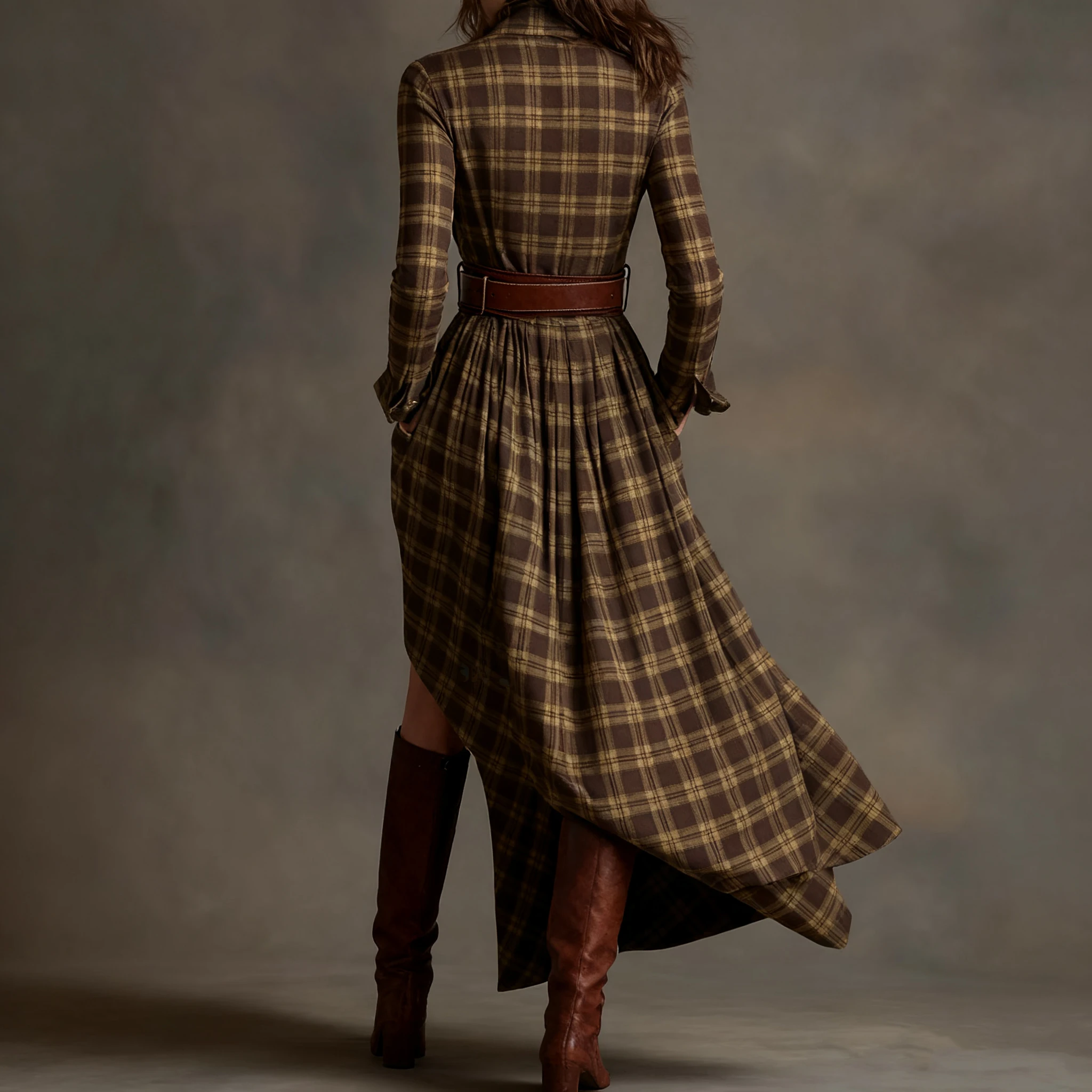 فستان نسائي طويل أنيق بتصميم منقوش وأكمام طويلة وطية صدر السترة فستان مريح للسيدات يوميًا غير رسمي فستان مريح رشيق #5