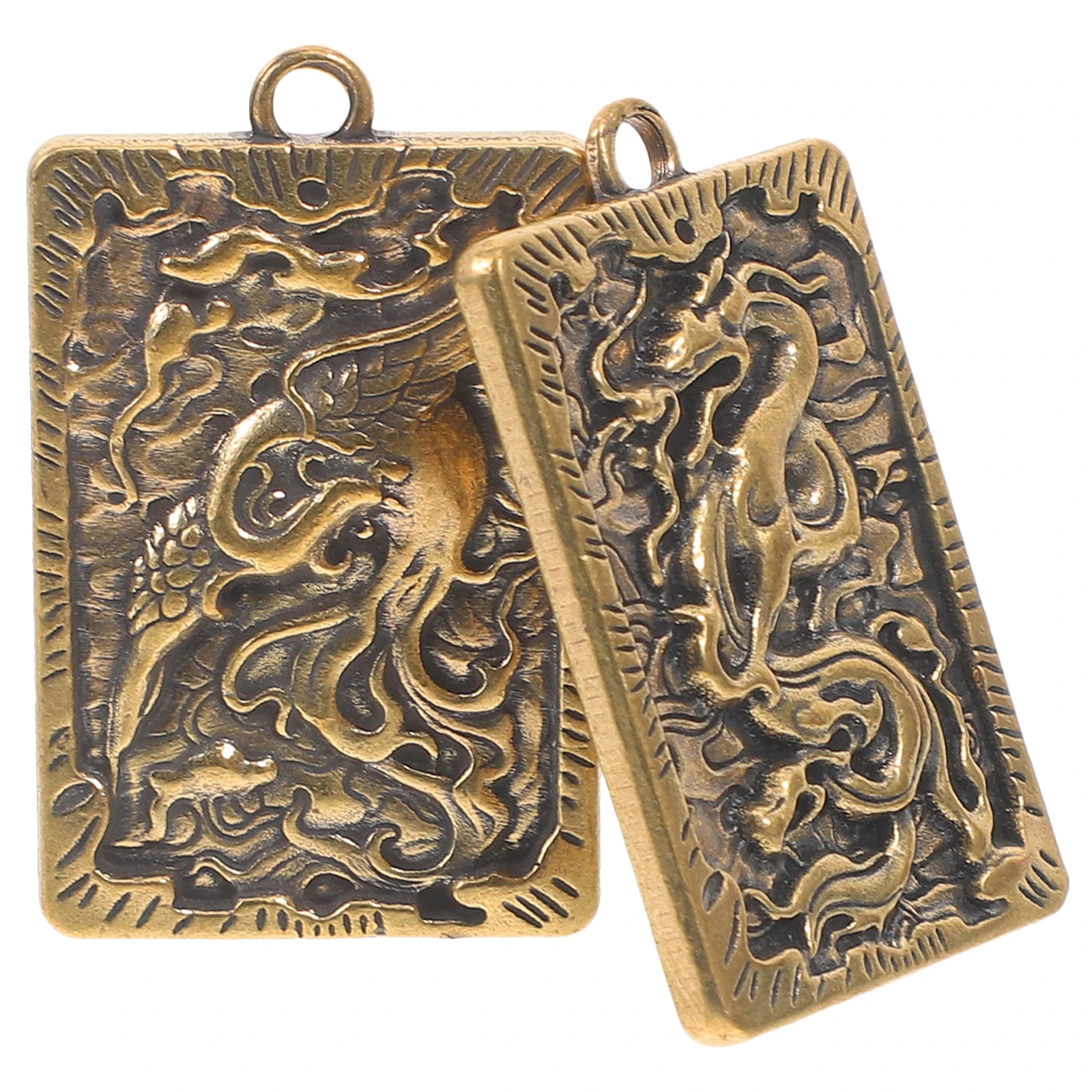 

2pcs Keychain Pendant Brass Amulet Card Charm for Keychain Decorative Purse Holder Gold Necklace Retro Style Hand Painted Small
