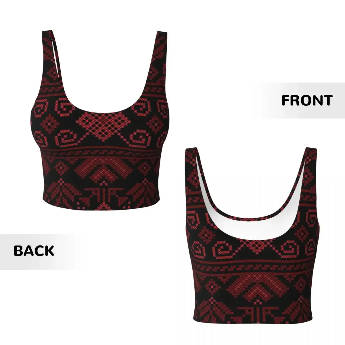 Custom Palestinian Jordanian Traditional Realistic Embroidery Tatreez Women Sports Vest Bras High Impact Yoga Crop Tank Tops