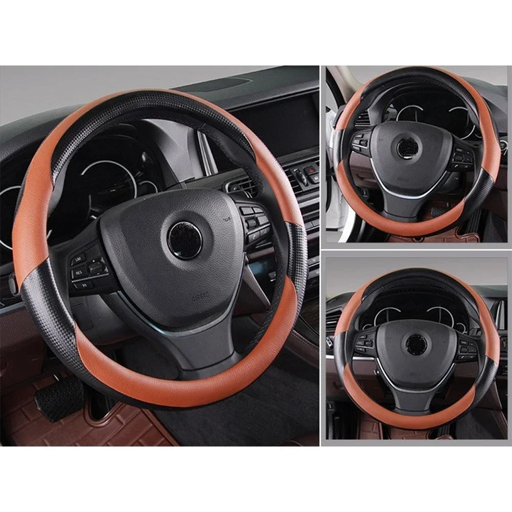 

Sport Style 38cm Universal Leather Car Steering Wheel Cover Anti-Slip Safe Drive Auto Steering Cover Case Interior Styling Gray
