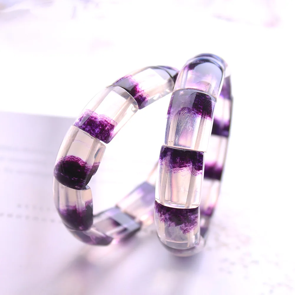 

Natural Purple Fluorite Beads Garden Bracelet Clear Rectangle Beads Crystal 16x12mm Purple Fluorite Jewelry Women Men AAAAA