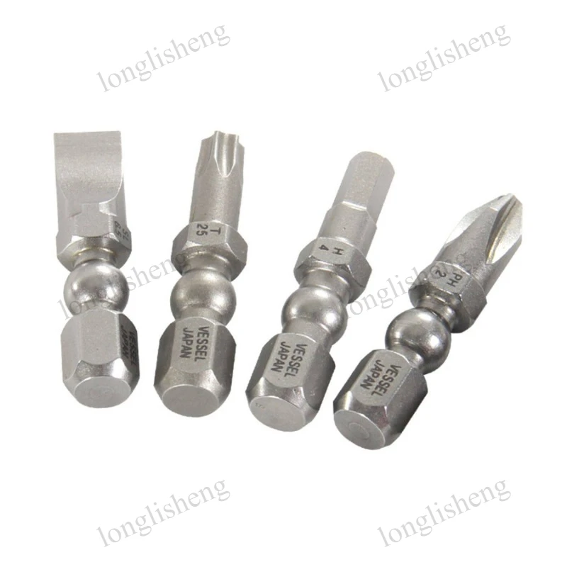 VESSEL IB-PH/T/H/SL Series Single Sold Short Screwdriver Bits Multiple Sizes Phillips Slotted Hex Torx for Electric Drill