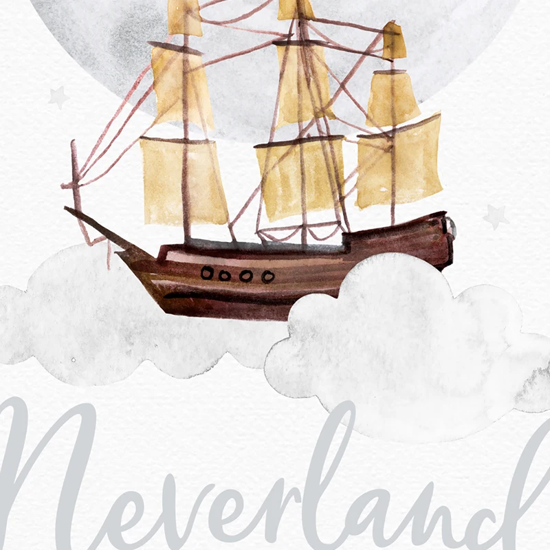 J.M. Barrie Quote Peter Pan Poster Child Adventure Story Wall Art Print Neverland Map Canvas Painting Kids Room Wall Decor