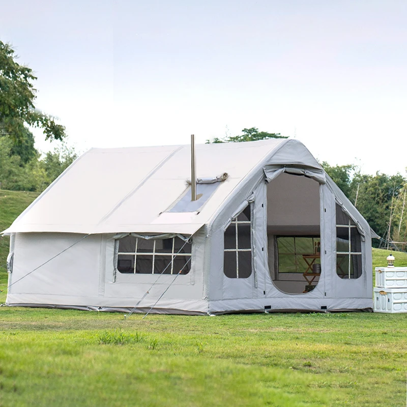 Heavy-Duty Large Inflatable Tent 2 Room Double-layer PVC Capacious Family Air Tent with Electricity Pump