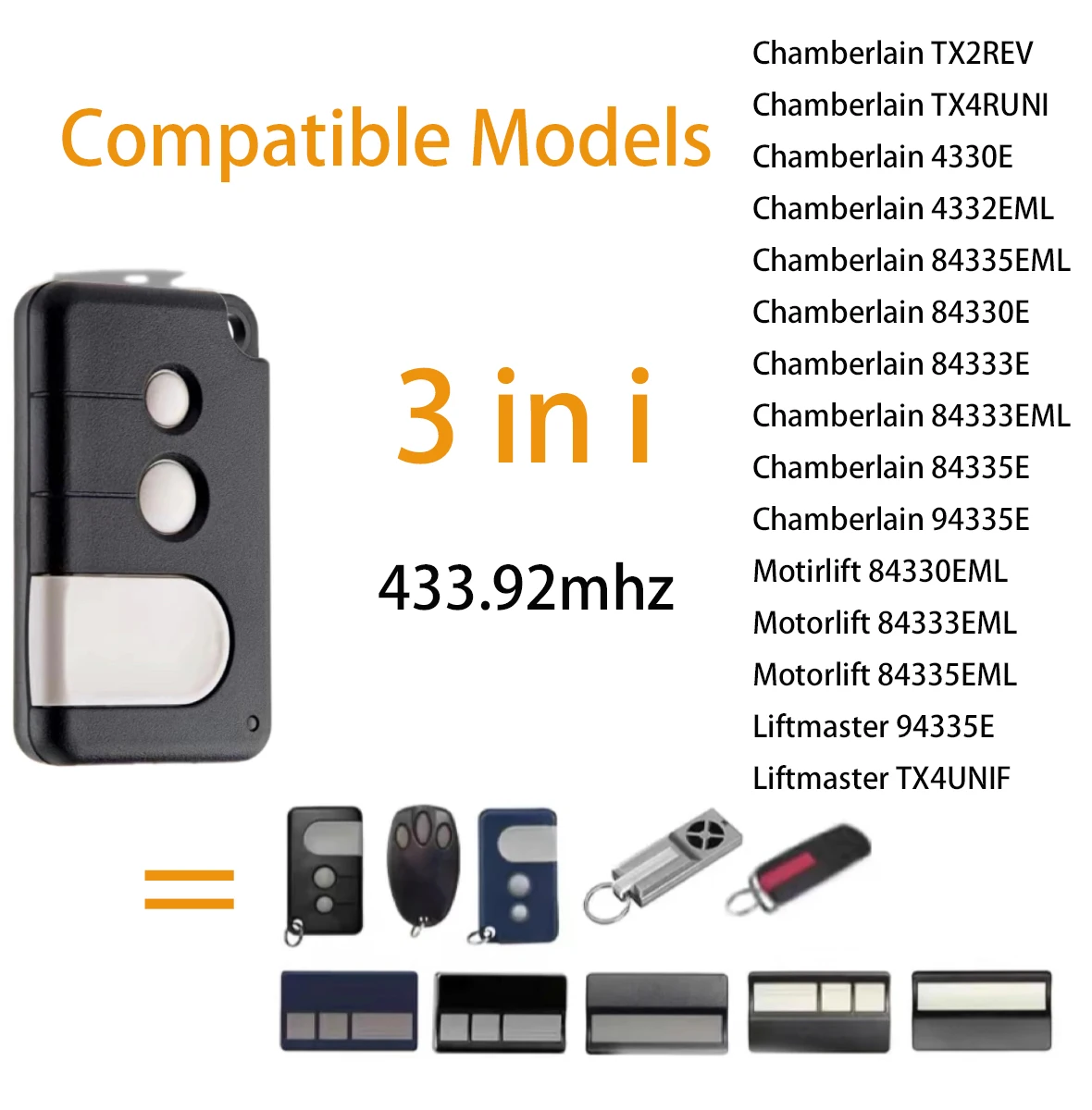 For liftmaster motorlift chamberlain 84335e 4330e merlin2.0 e950m e945m e960 tx4runi tx2rev 433.92mhz garage door remote control