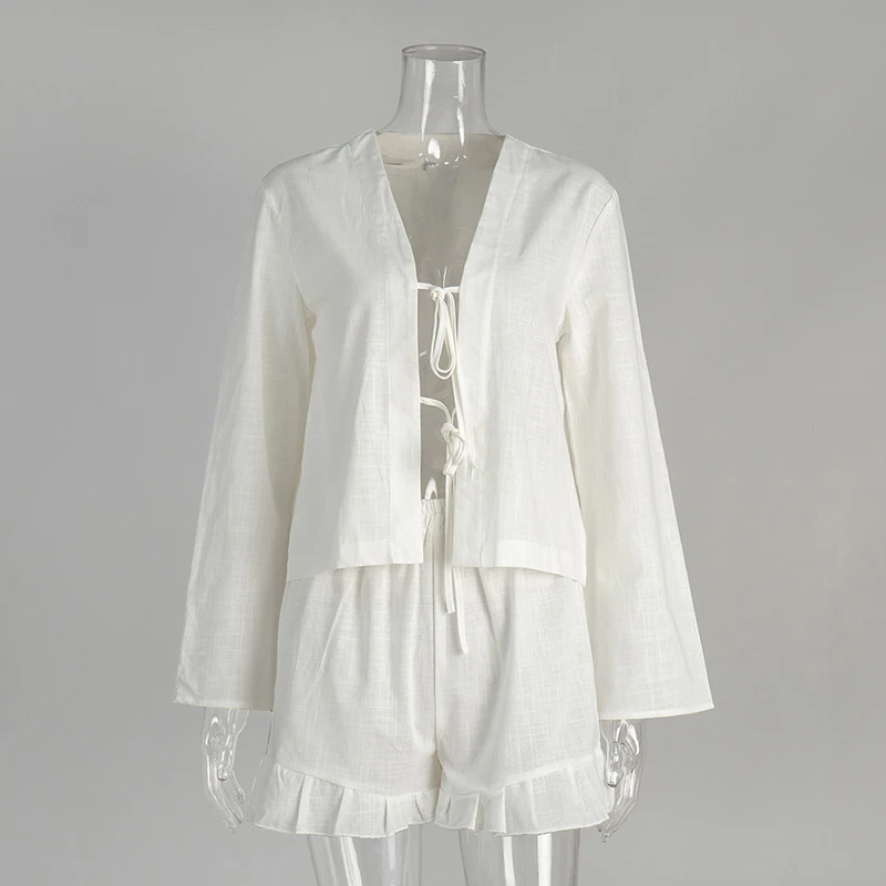 Tornova القطن الخالص الدانتيل يصل سترة السراويل دعوى المرأة قطع مثير أعلى فضفاض السراويل غير رسمية عالية الخصر 2025 الصيف 2 قطعة مجموعة