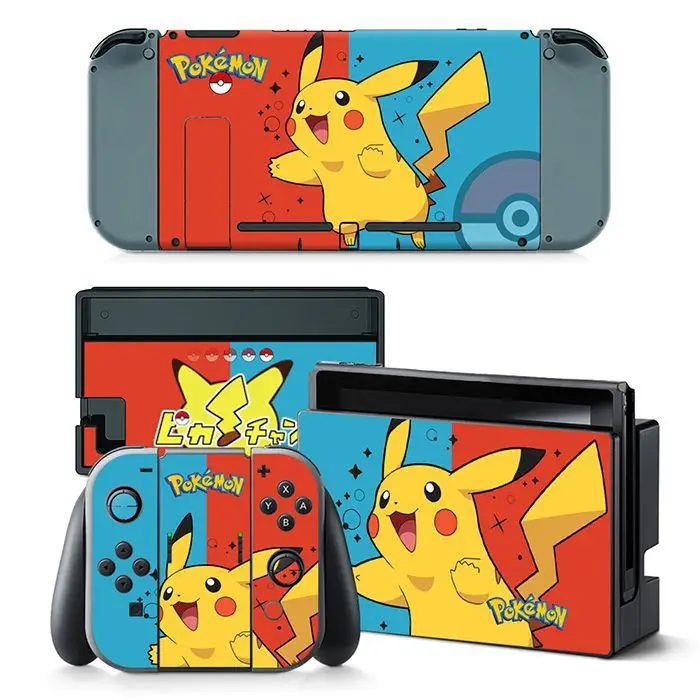 Pokemon Gengar Pikachu Cartoon Cute Protector Sticker for Switch NS Console Joy-Con Controller Base Skin Vinyl Game Accessories