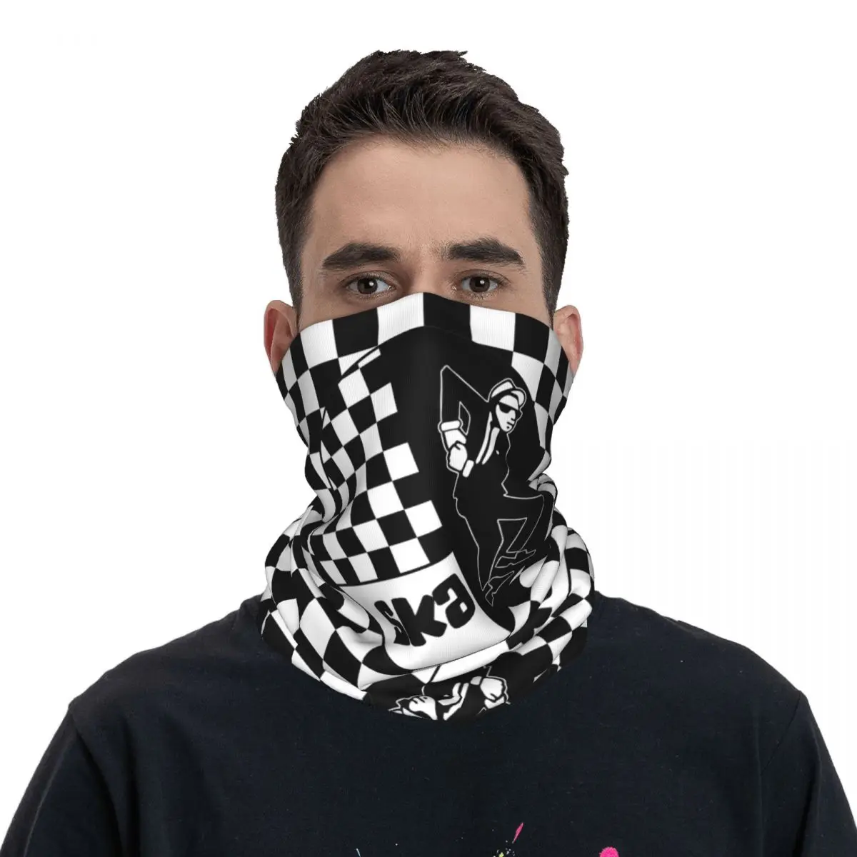 Men Women Skank Dance Ska Bandana 2 Tone Music Merch Neck Cover Two Tone Balaclavas Hardcore Rock Wrap Scarf Multi-use Windproof