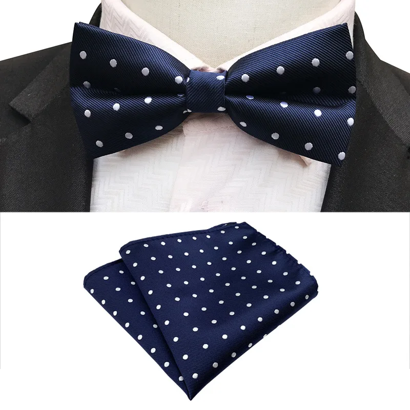 Pañuelo de lunares con estampado de poliéster, conjunto de pajarita cuadrada de bolsillo, bufandas para novio, pañuelo para fiesta de boda, pajarita, bufanda, accesorios de regalo para hombre