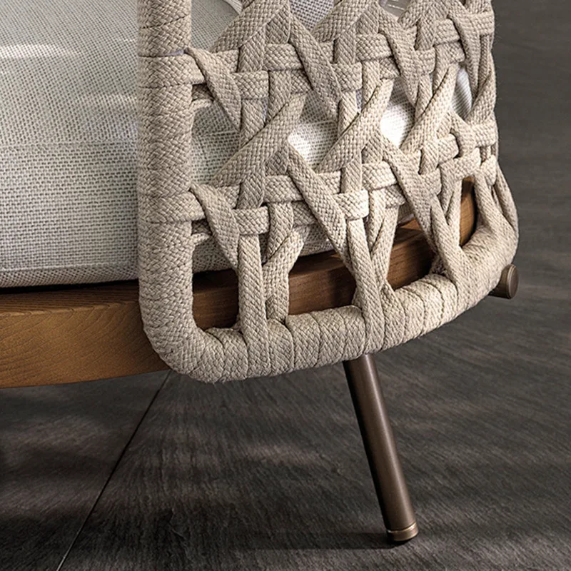 Outdoor sofa leisure teak rattan combination designer courtyard villa balcony model room single rattan chair furniture
