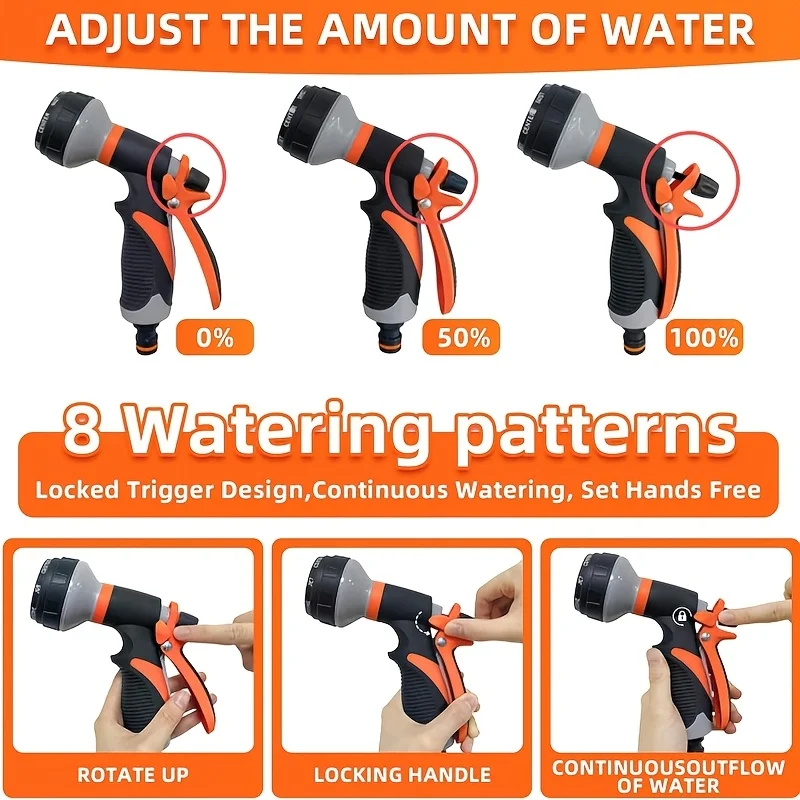 5Pcs Garden Water Spray Gun Set 8 Adjustable Water Modes High Pressure Hose Nozzle with 3 Standard & 1 Universal Connectors