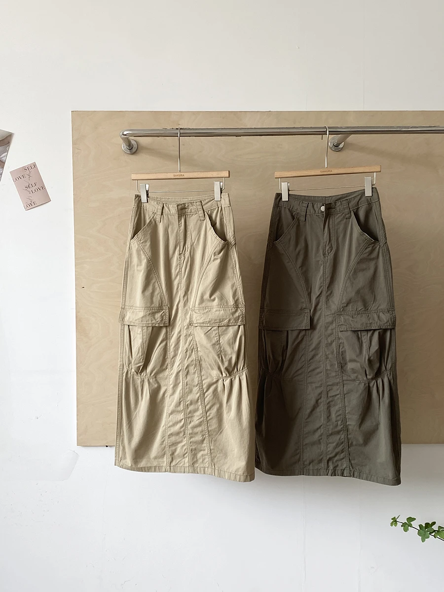 

Low Waist Workwear Midi Skirt Women Summer 2025 Retro American Sle Slimming A-Line Skirt High Waist Polyester Fiber