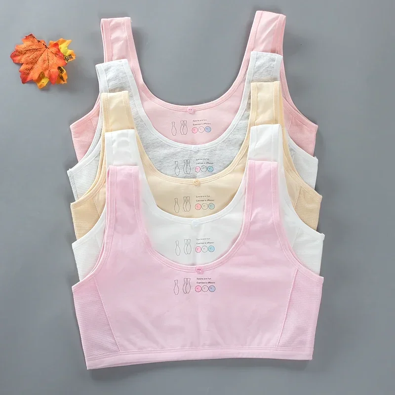 5PC Children's Breast Care Girls Sports Bra Hipster Cotton Teenage Girl Underwear Summer Kids Cartoon Vest Bras Young Tops