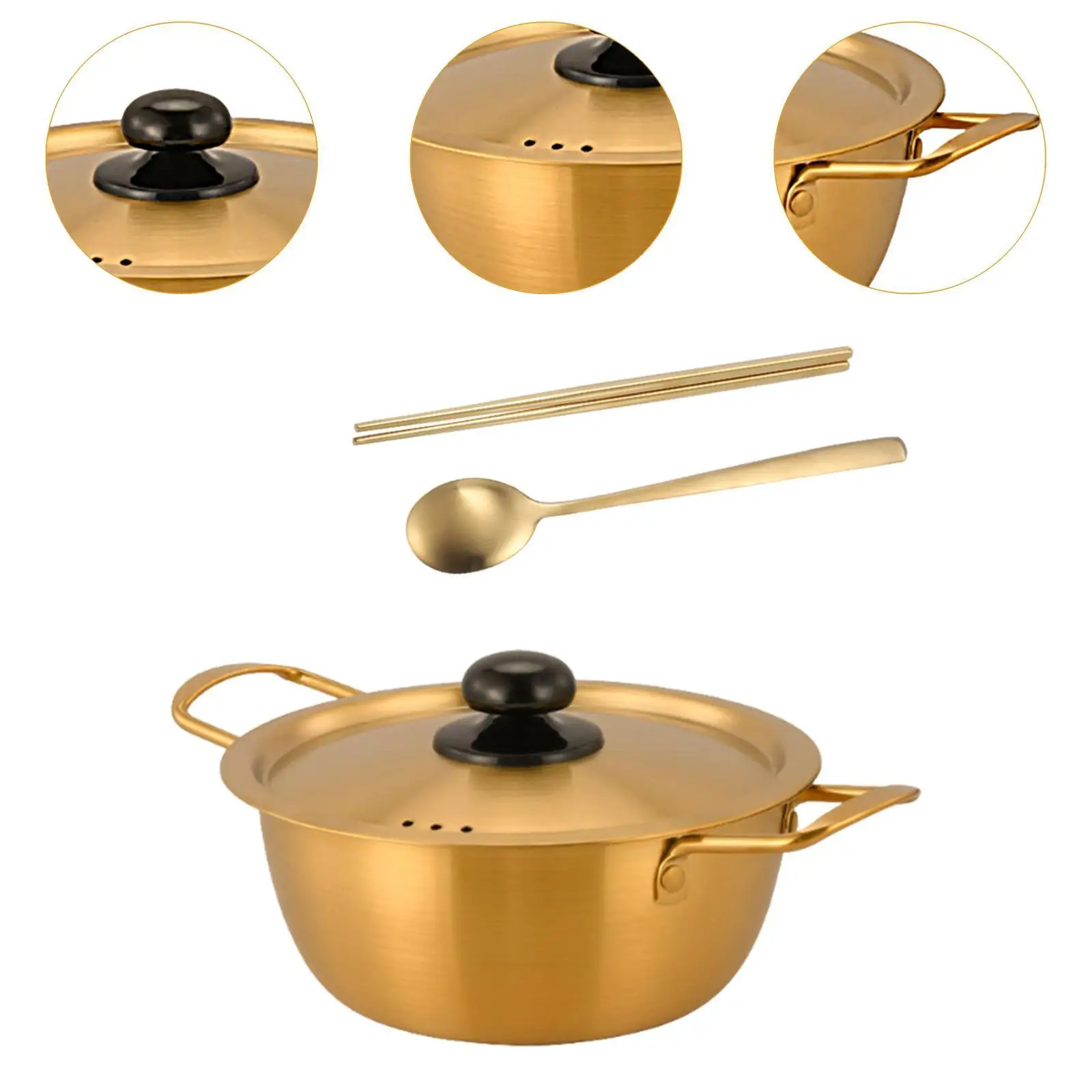 Práctica olla de ramen de Corea con cuchara y palillos para picnic, curry, camping