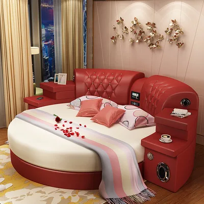 Leather bed, European audio tatami leather art bed, fashion wedding bed princess bed