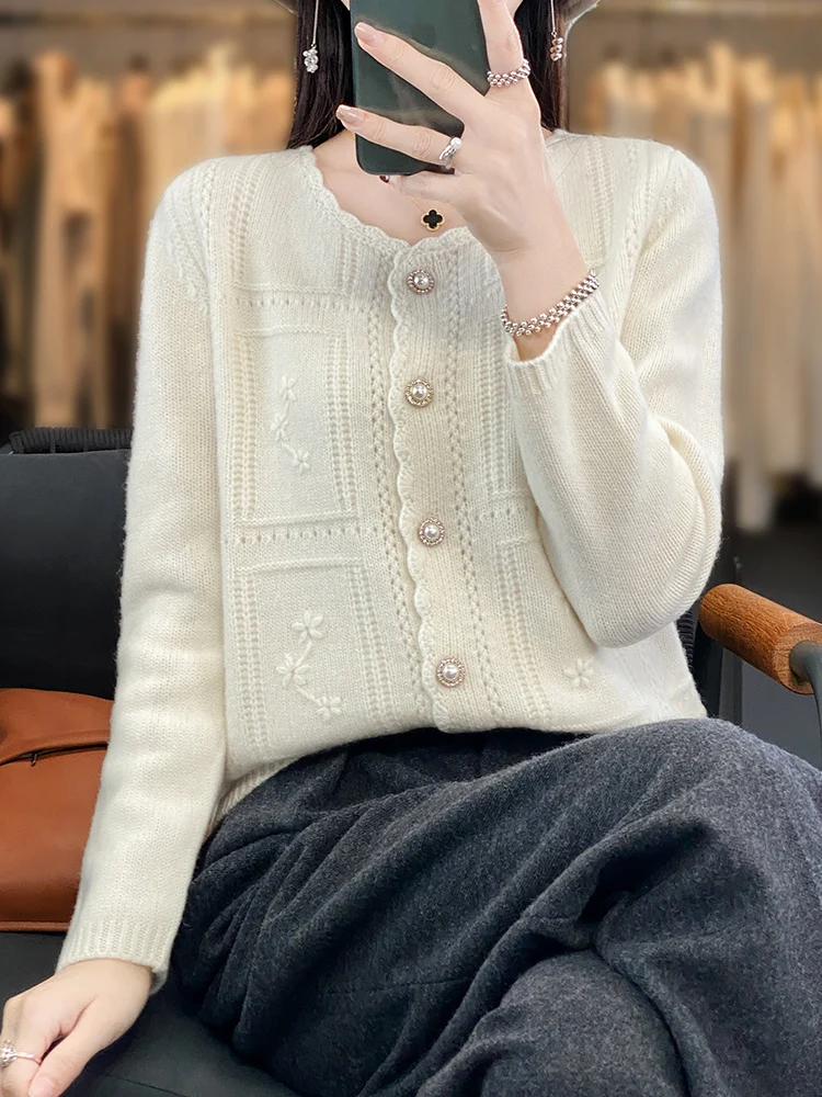 New Women Cashmere Sweater 100% Merino Wool O-Neck Cardigan Autumn Winter Luxary Heavy Work Knitwear Quality Soft Top Clothing