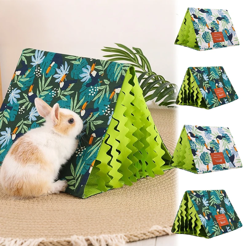 

1PC Guinea Pig Rabbit Nest Cozy Triangle Tent Hamster Cage House Small Animal Hideout Hideaway Tunnel Toy for Sleeping Comfort