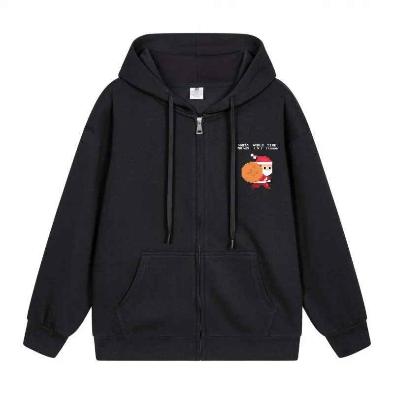 

Men's Zip-Up Hoodie Black Hoodie Black Hoodie With Cute Cartoon Character Print Design Christmas in 2025 Festive Print