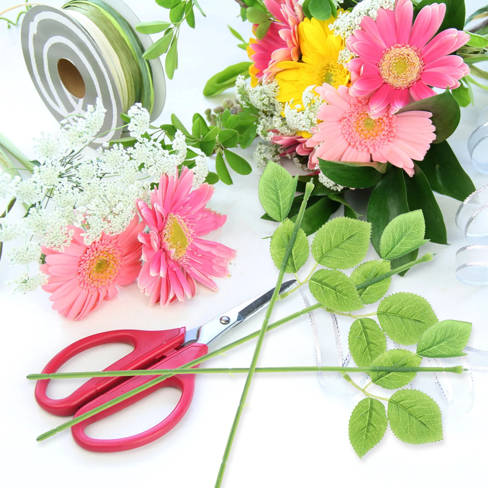 

30pcs Artificial Rose Stems Leaves Plastic Greenery Floral Wire for Wedding Home Decor Craft Flowers Arrangement