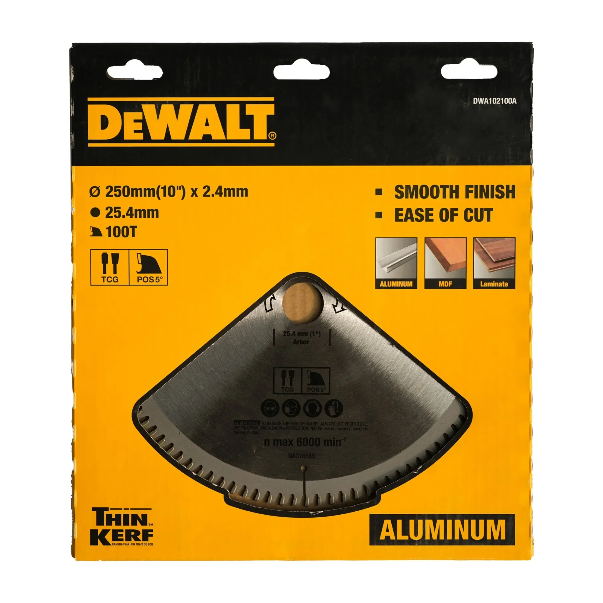 DEWALT DWA102100A 250mmx25.4mmx100T Carbide Tipped Saw Blade for Aluminium Power Tool Accessories