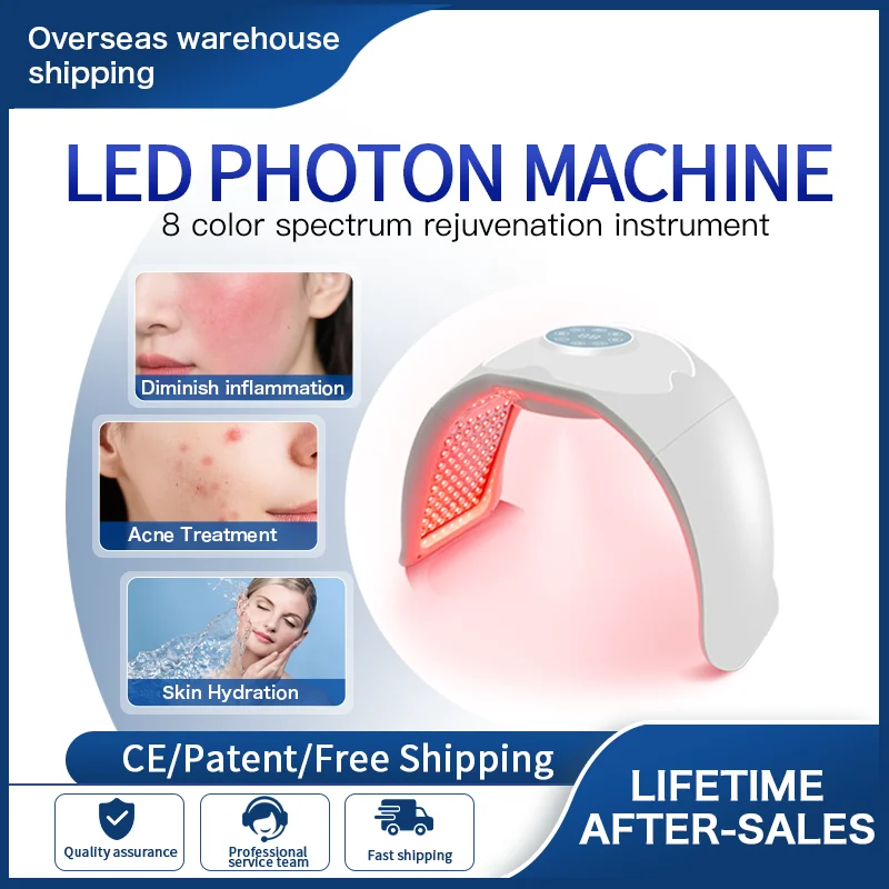 Nuevo equipo de máscara facial LED 8 en 1, dispositivo facial SPA a color, máquina de belleza facial y corporal con luz para rejuvenecimiento de la piel, para el cuidado de la piel.