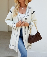 Long sweater jacket jacquard versatile knitted cardigan for women